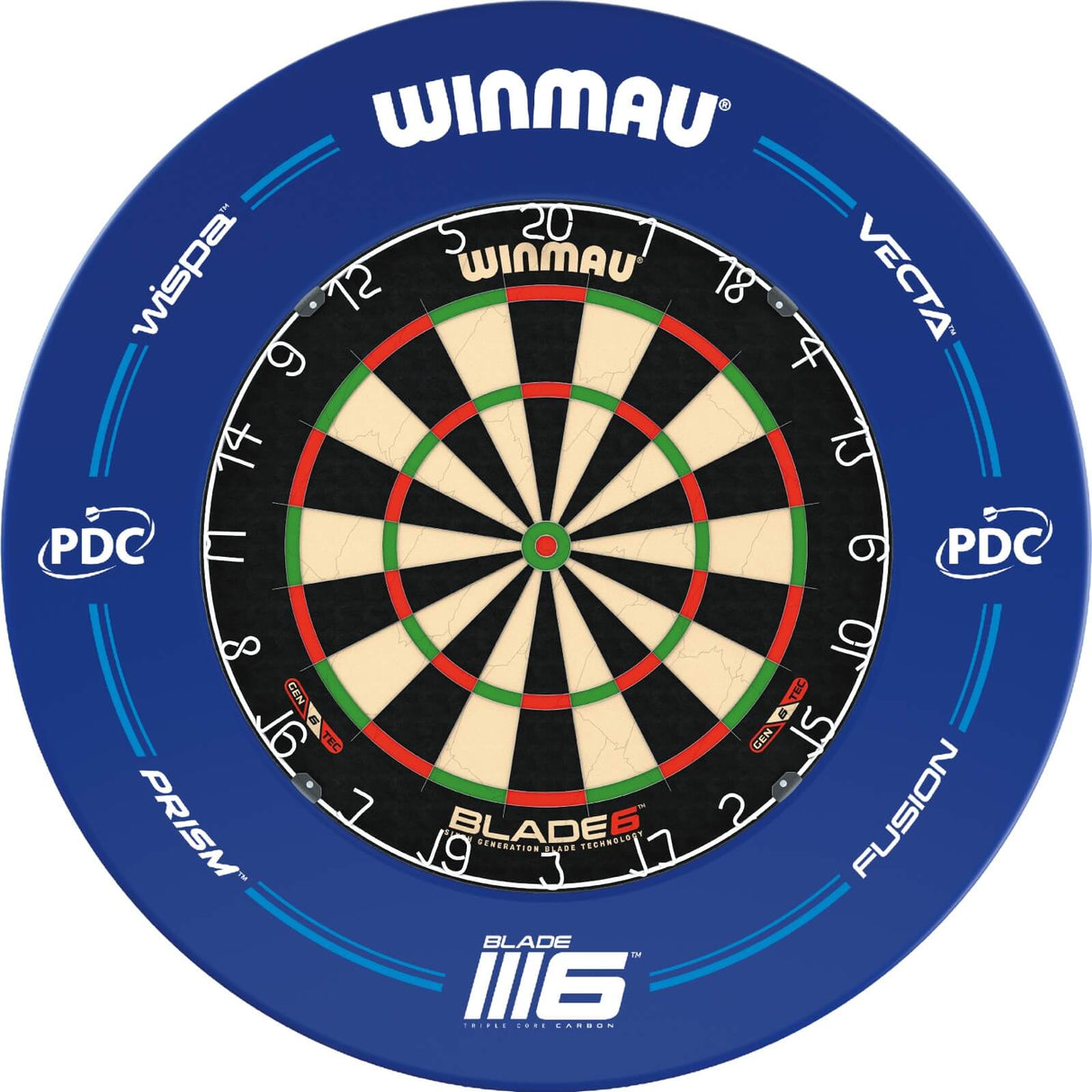 Winmau - Blade 6 Dartboard & Blue PDC Surround Bundle -