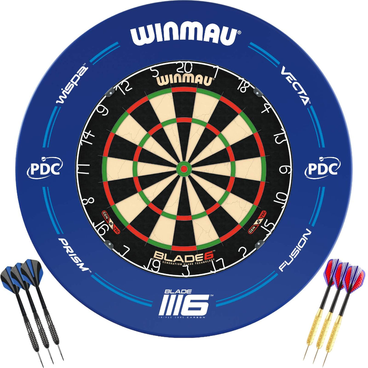 Winmau - Blade 6 Dartboard & Blue PDC Surround Ready to Play Bundle -