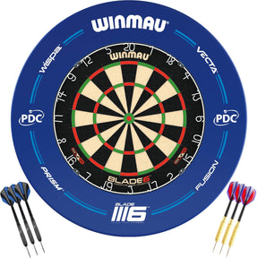 Winmau - Blade 6 Dartboard & Blue PDC Surround Ready to Play Bundle -