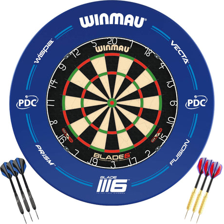 Winmau - Blade 6 Dartboard & Blue PDC Surround Ready to Play Bundle -
