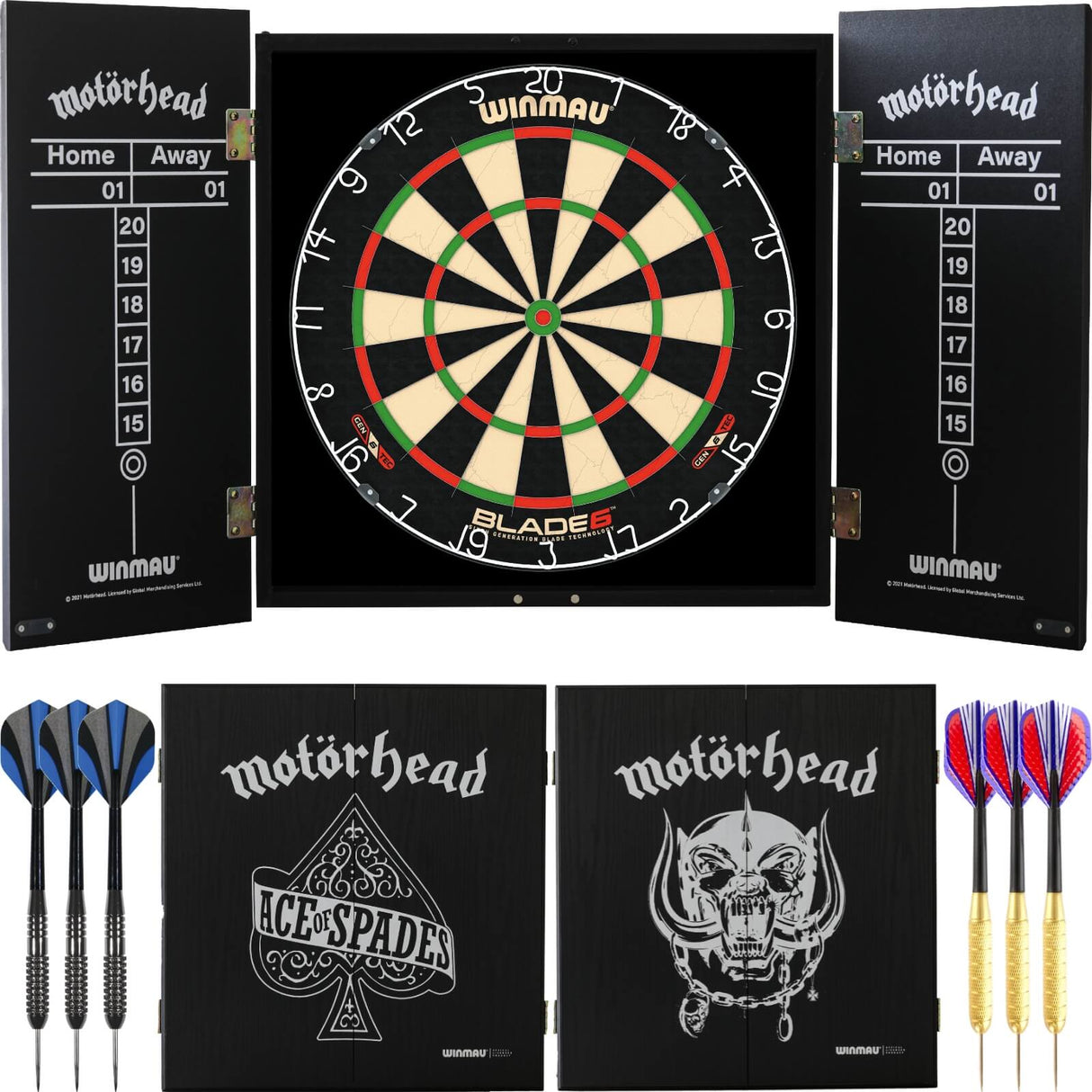 Winmau - Blade 6 Dartboard & Motörhead Cabinet Ready to Play Bundle -