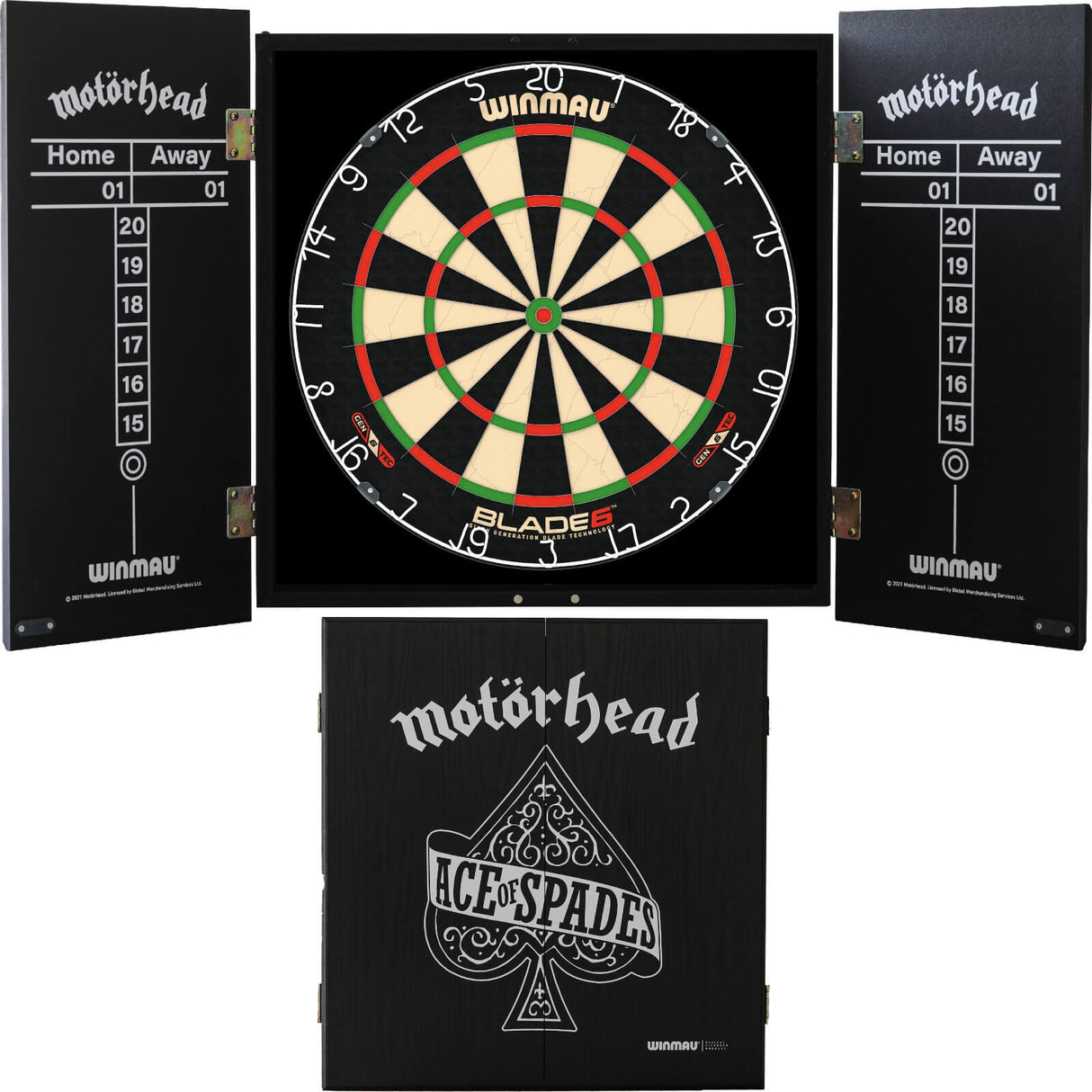 Winmau - Blade 6 Dartboard & Motörhead Cabinet Bundle - Ace of Spades