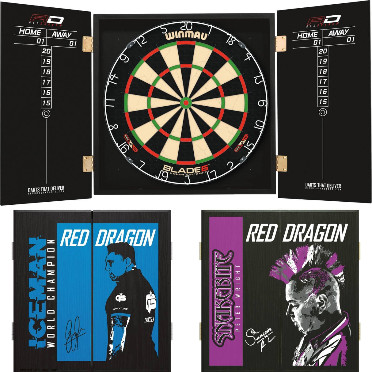 Winmau - Blade 6 Dartboard & Player Edition Cabinet Bundle -