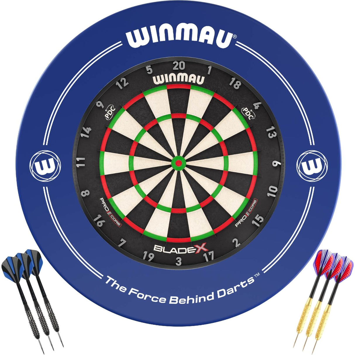 Winmau - Blade X Dartboard & Surround Ready to Play Bundle - Blue