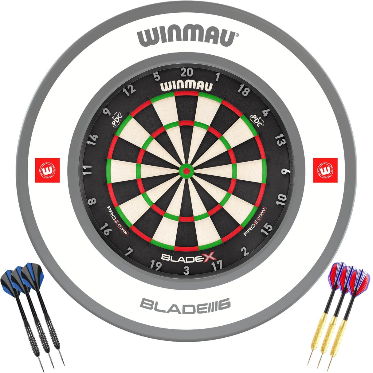 Winmau - Blade X Dartboard & Surround Ready to Play Bundle - Pro-Line 1.0 White
