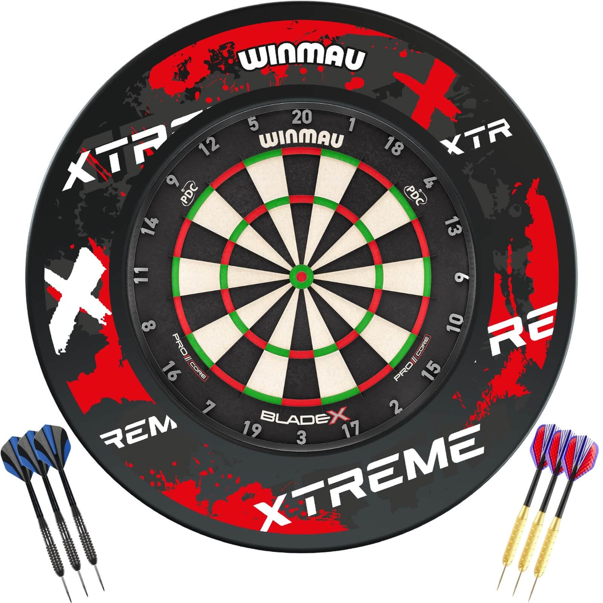 Winmau - Blade X Dartboard & Surround Ready to Play Bundle - Xtreme Red