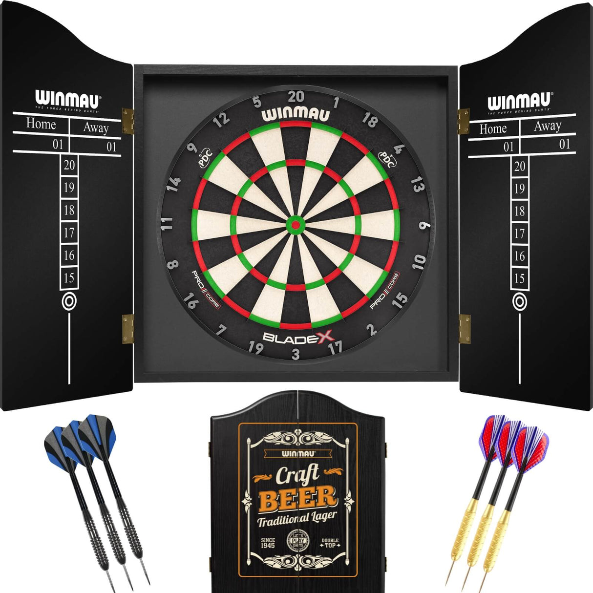 Winmau - Blade X Dartboard & Cabinet Ready to Play Bundle - Craft Beer