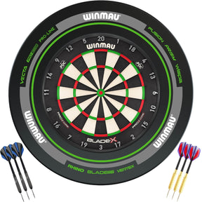 Winmau - Blade X Dartboard & Advance Surround Ready to Play Bundle - Black & Green