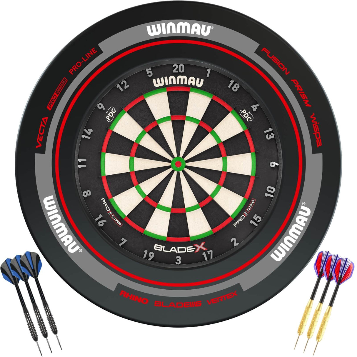 Winmau - Blade X Dartboard & Advance Surround Ready to Play Bundle - Black & Red
