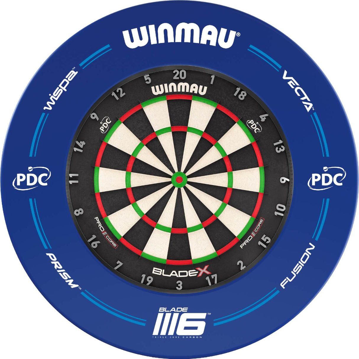 Winmau - Blade X Dartboard & Blue PDC Surround Bundle -
