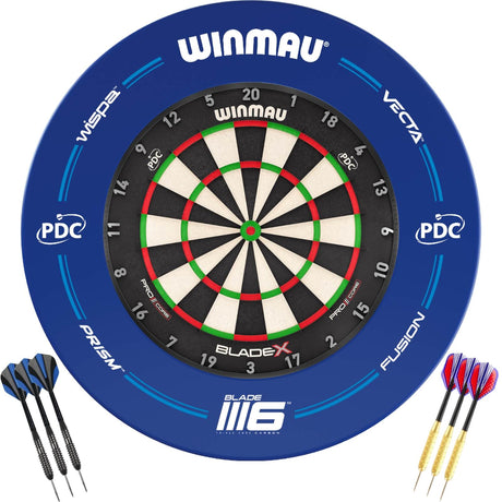 Winmau - Blade X Dartboard & Blue PDC Surround Ready to Play Bundle -