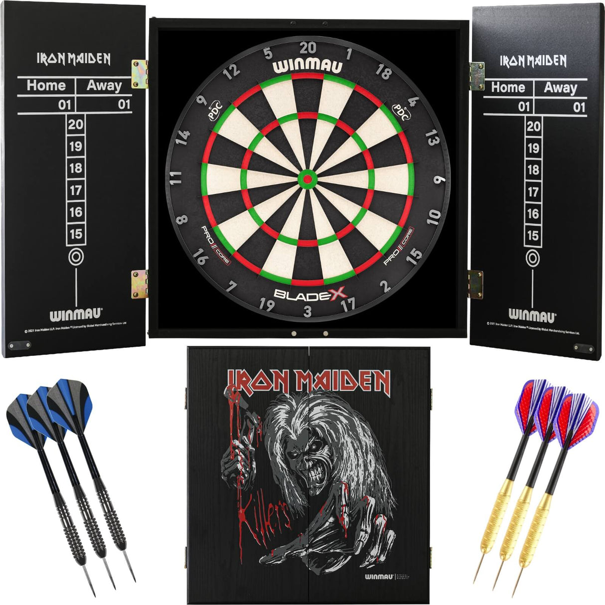 Winmau - Blade X Dartboard & Iron Maiden Cabinet Ready to Play Bundle - Killers