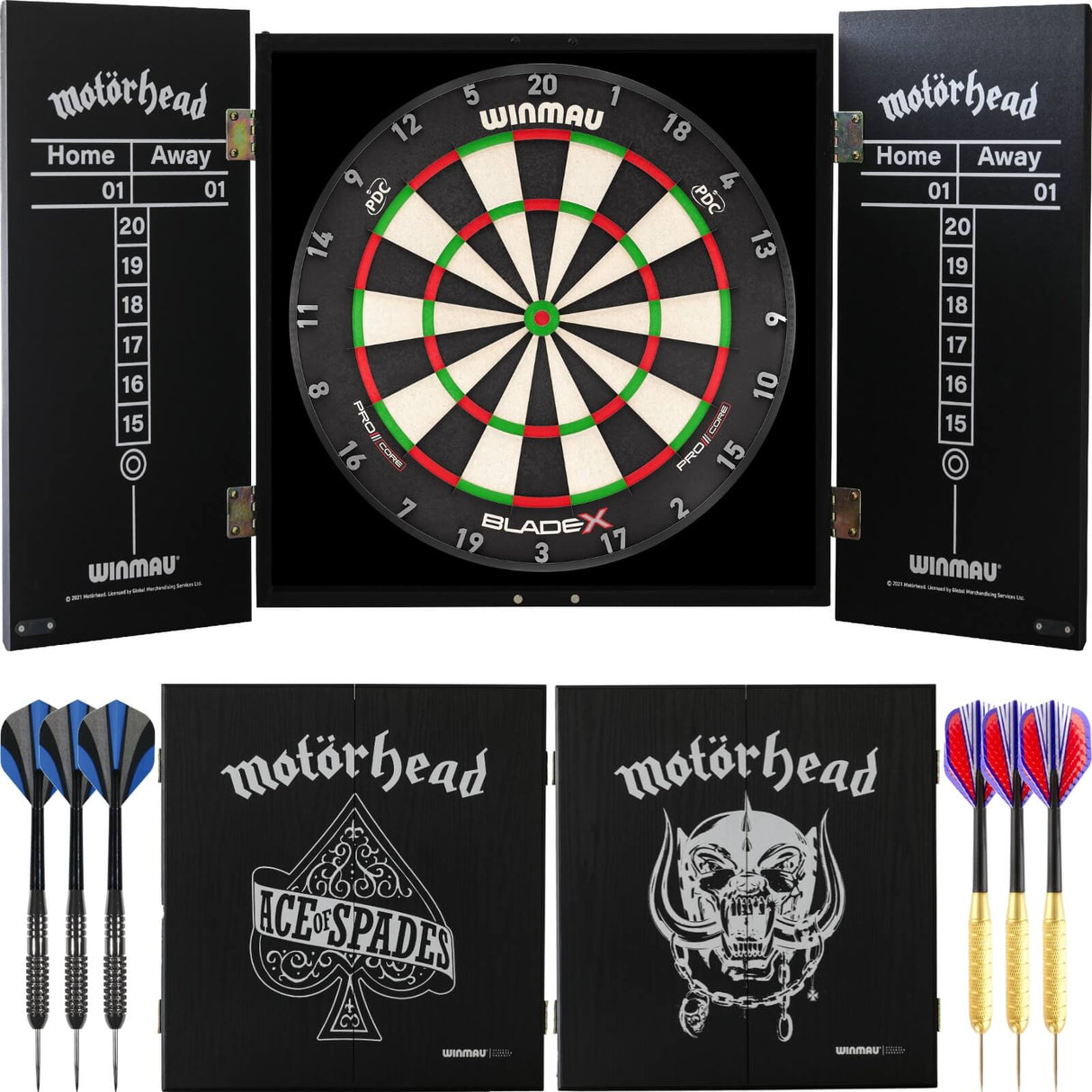 Winmau - Blade X Dartboard & Motörhead Cabinet Ready to Play Bundle -