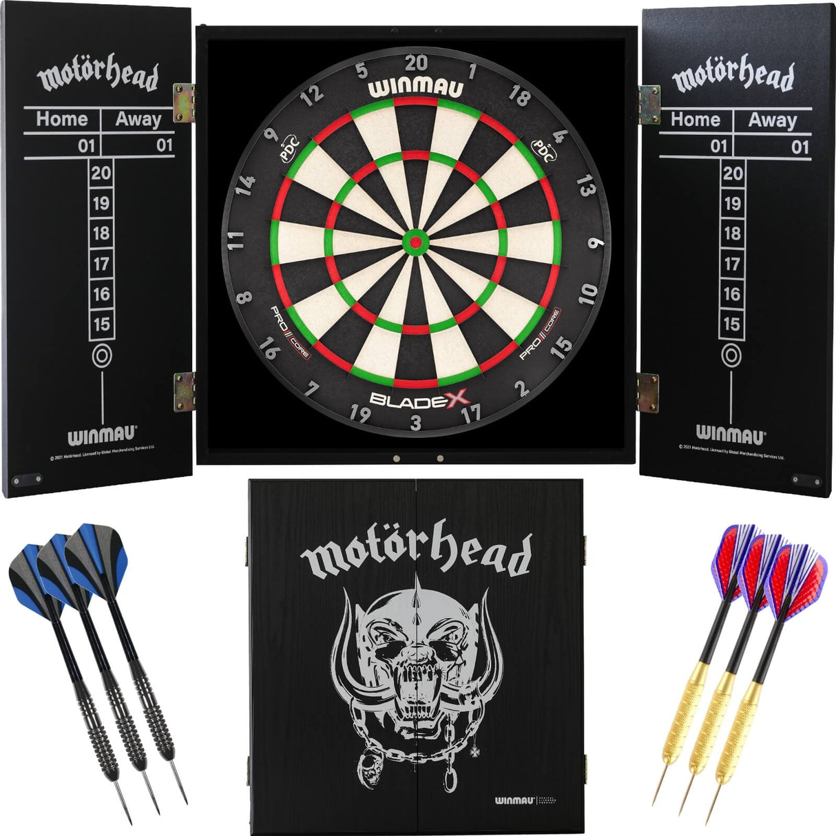 Winmau - Blade X Dartboard & Motörhead Cabinet Ready to Play Bundle - War Pig
