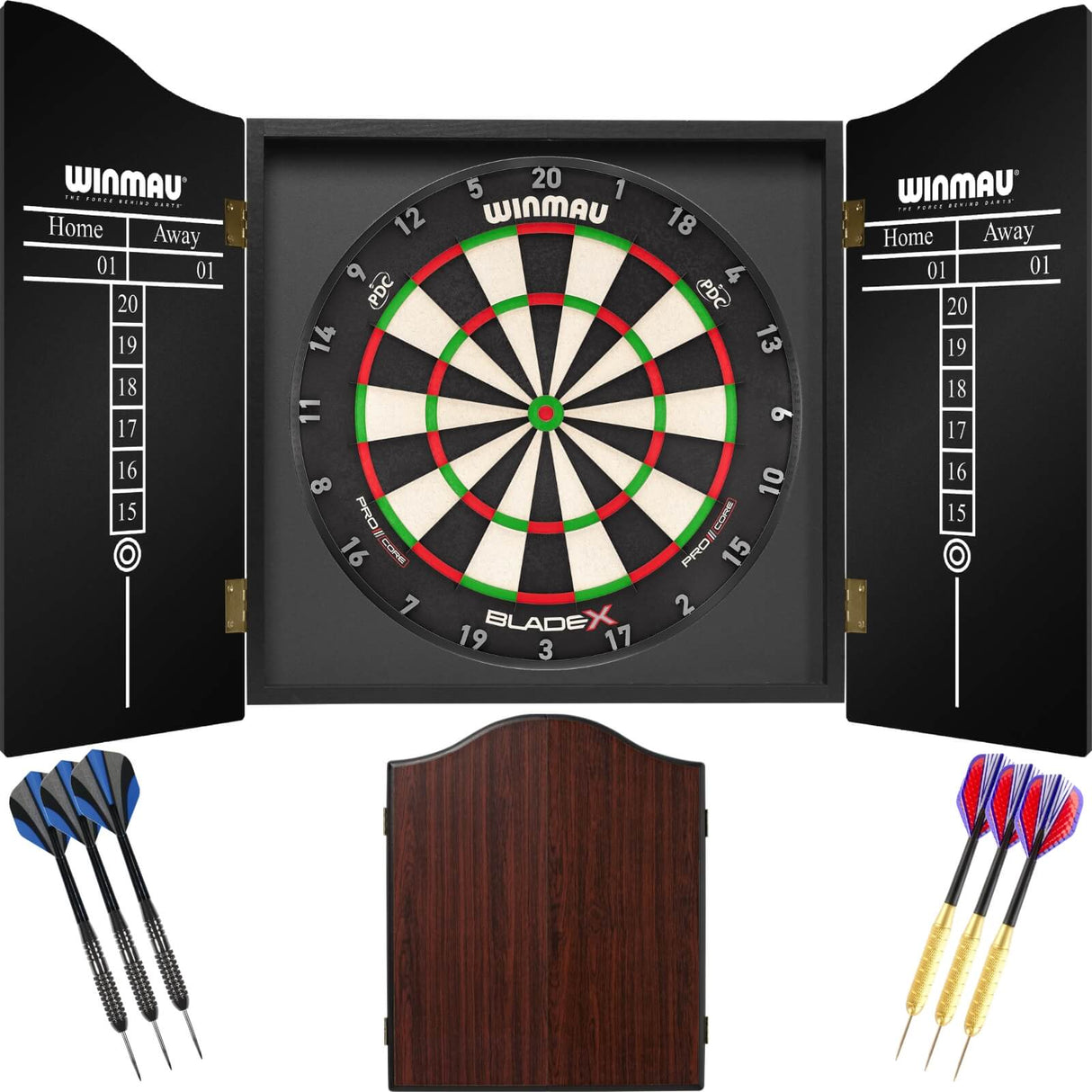 Winmau - Blade X Dartboard & Cabinet Ready to Play Bundle - Rosewood