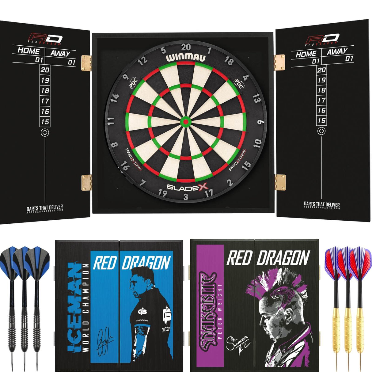 Winmau - Blade X Dartboard & Player Edition Cabinet Ready to Play Bundle -