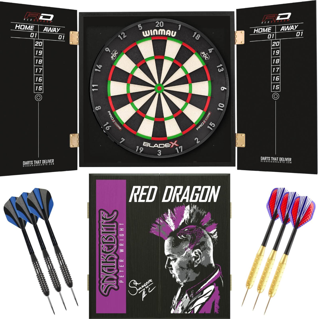 Winmau - Blade X Dartboard & Player Edition Cabinet Ready to Play Bundle - Peter Wright