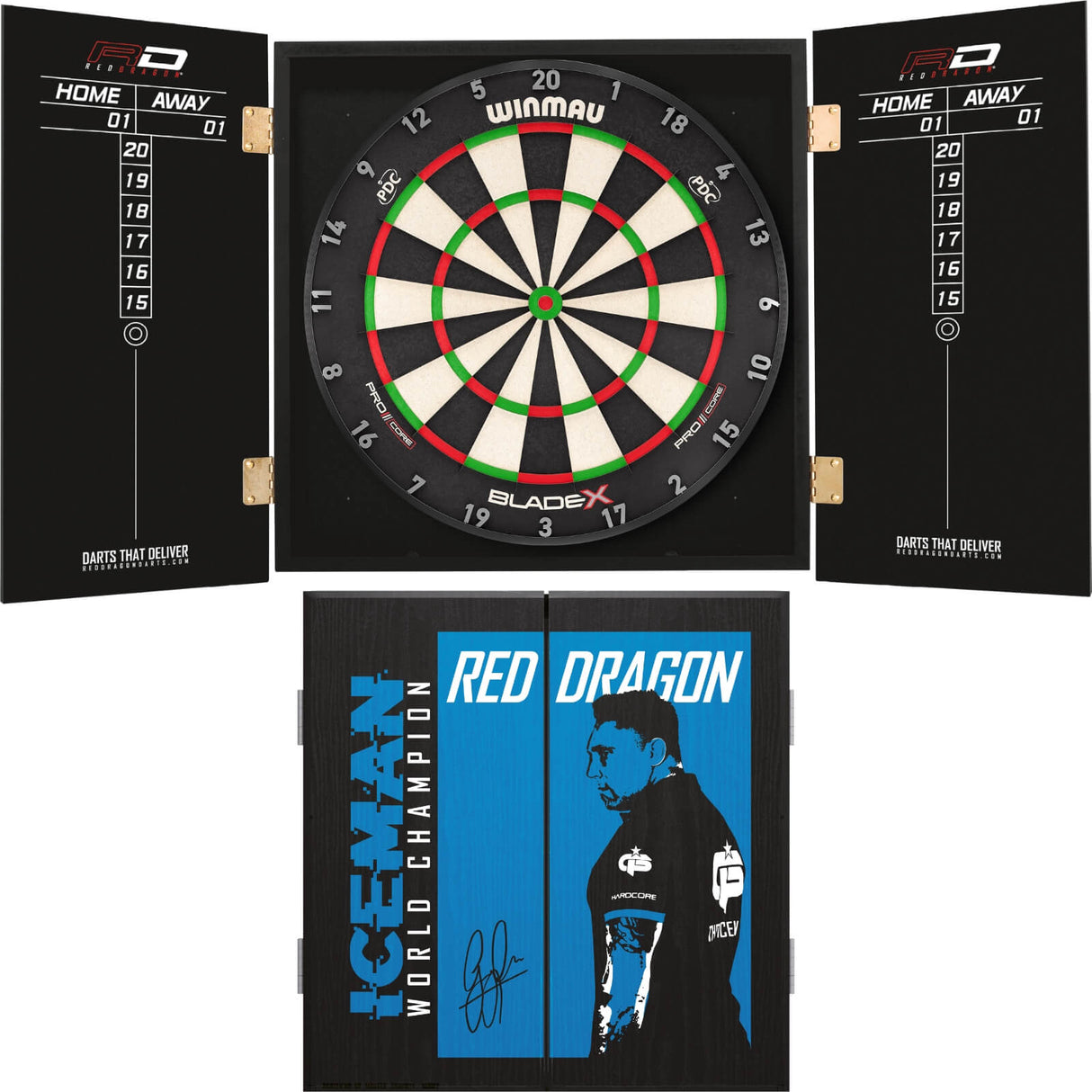 Winmau - Blade X Dartboard & Player Edition Cabinet Bundle - Gerwyn Price