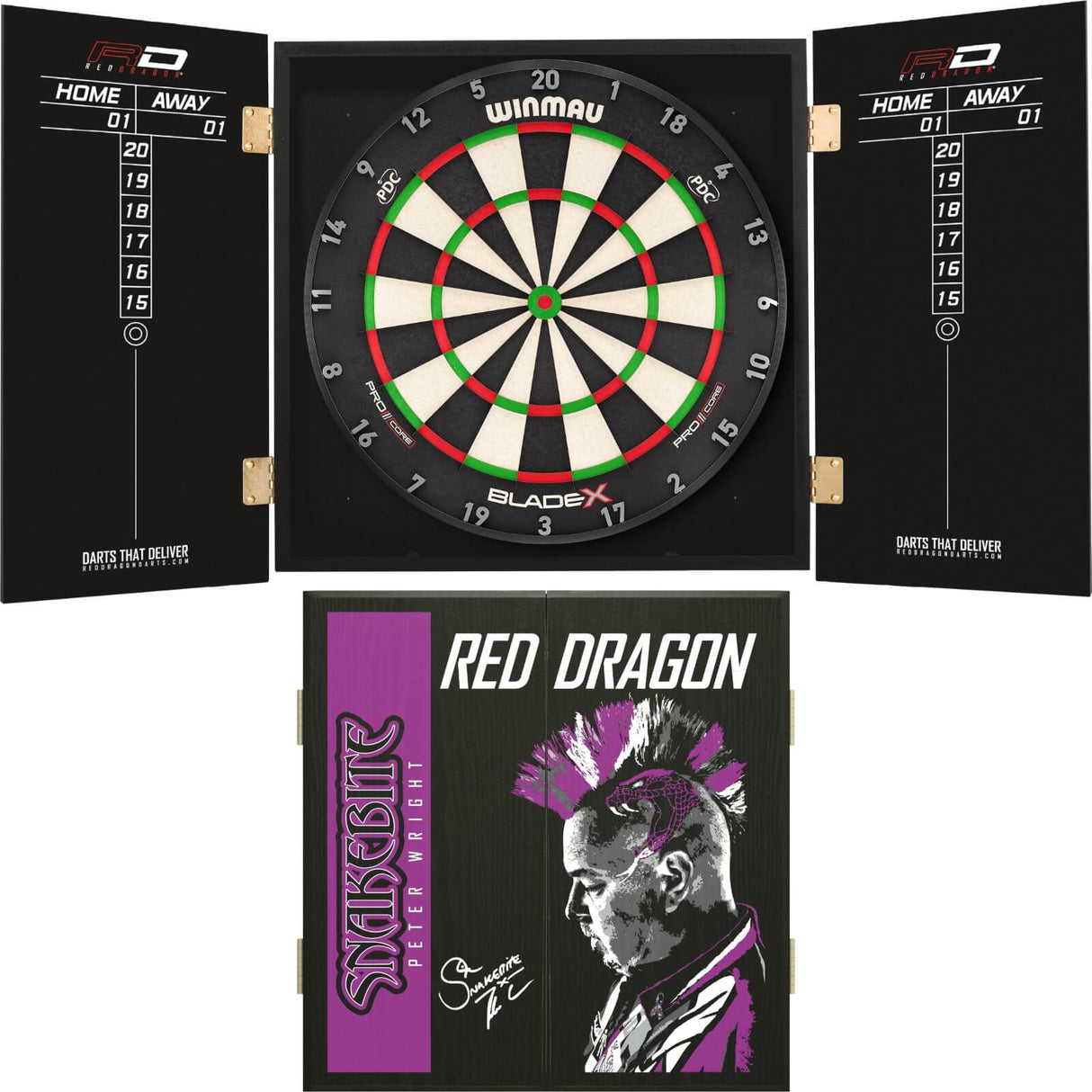 Winmau - Blade X Dartboard & Player Edition Cabinet Bundle - Peter Wright