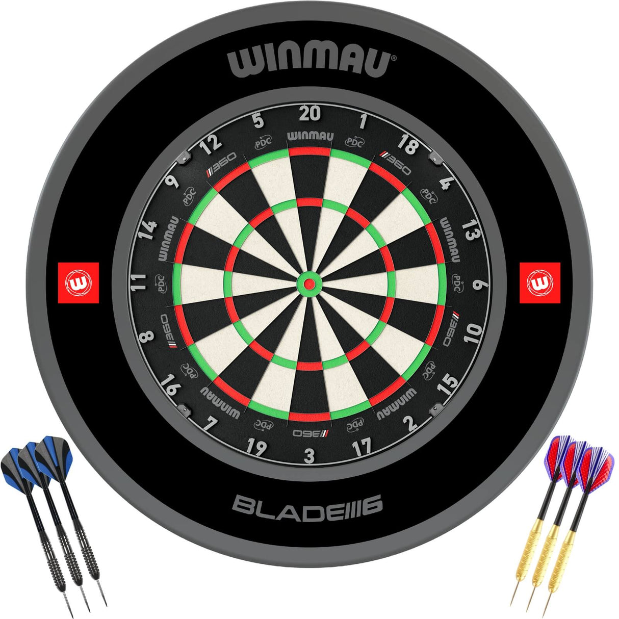 Winmau - Blade 360 Triple Core Dartboard & Surround Ready to Play Bundle - Pro-Line 1.0 Black