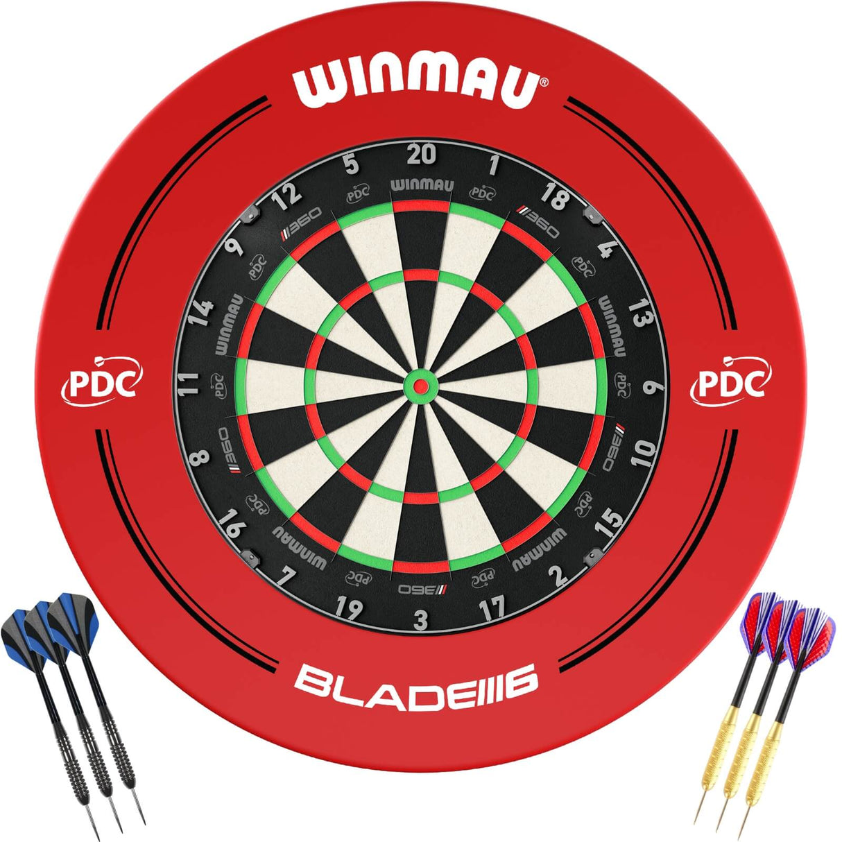 Winmau - Blade 360 Triple Core Dartboard & Surround Ready to Play Bundle - Red PDC