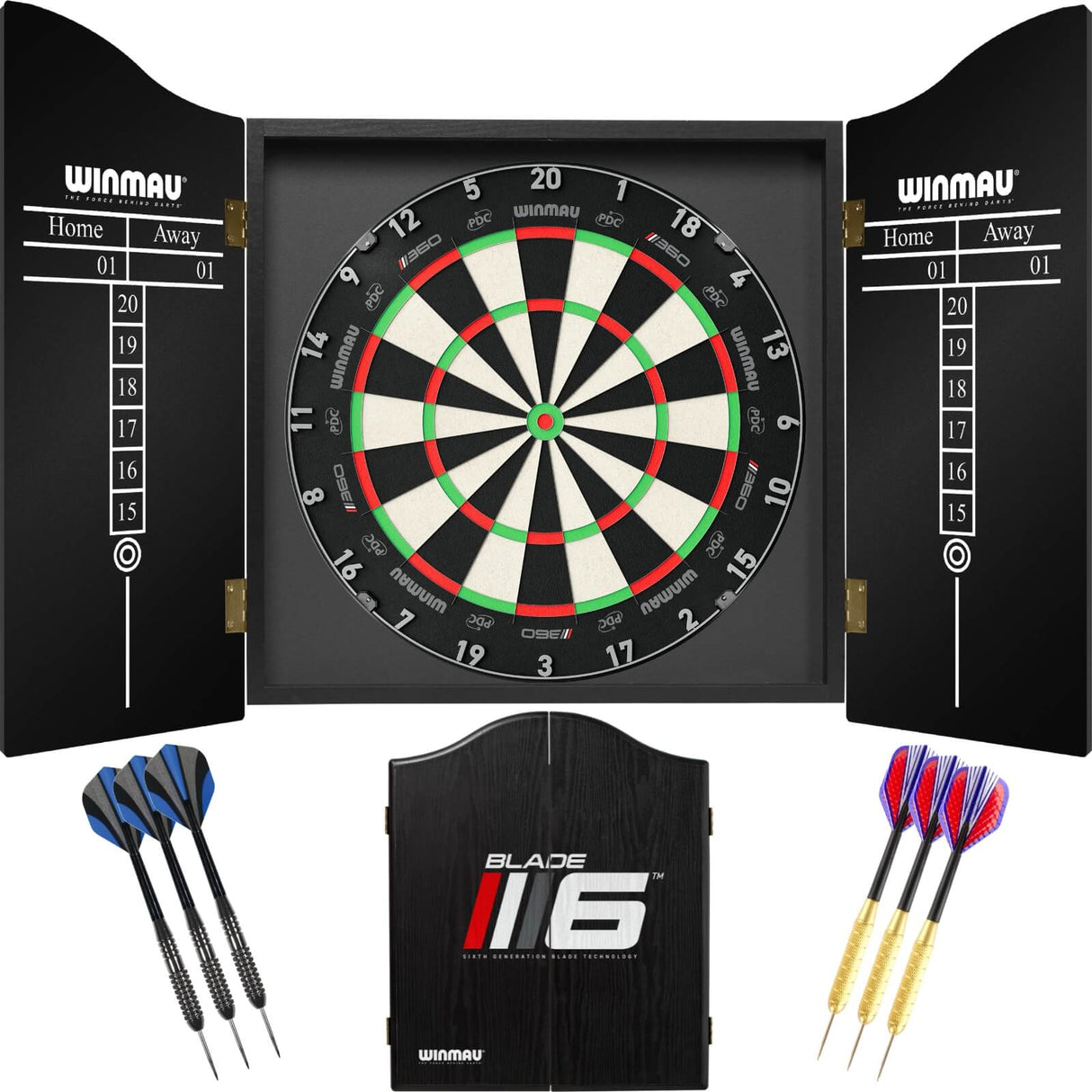 Winmau - Blade 360 Triple Core Dartboard & Cabinet Ready to Play Bundle - Blade 6