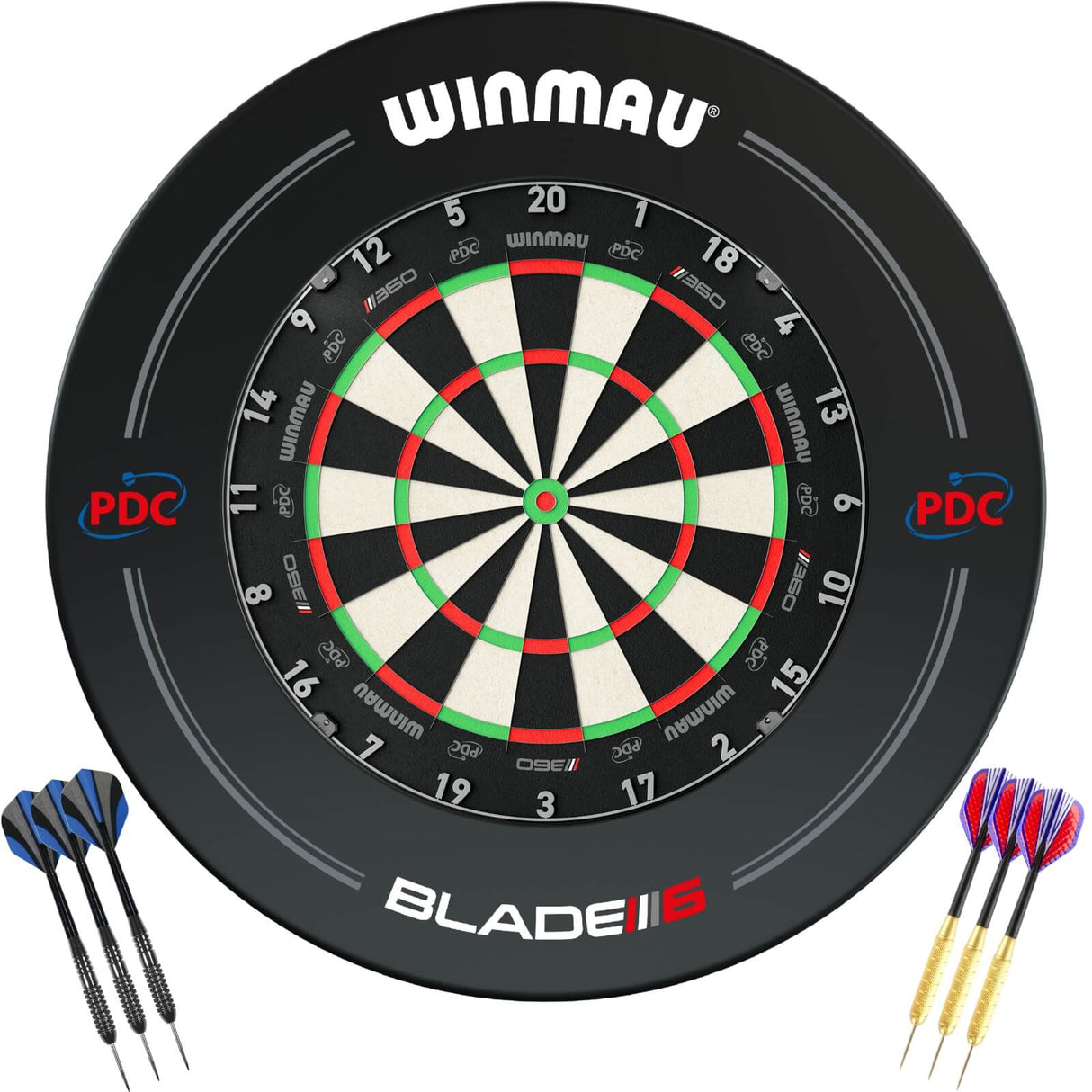 Winmau - Blade 360 Triple Core Dartboard & Surround Ready to Play Bundle - Black PDC