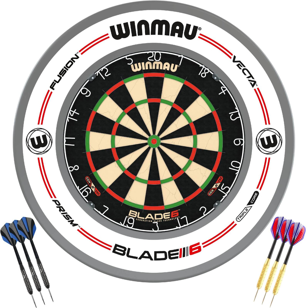 Winmau - Blade 6 Dartboard & Surround Ready to Play Bundle - Pro-Line White