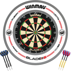 Winmau - Blade 6 Dartboard & Surround Ready to Play Bundle - Pro-Line White
