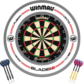 Winmau - Blade 6 Dual Core Dartboard & Surround Ready to Play Bundle - Pro-Line White