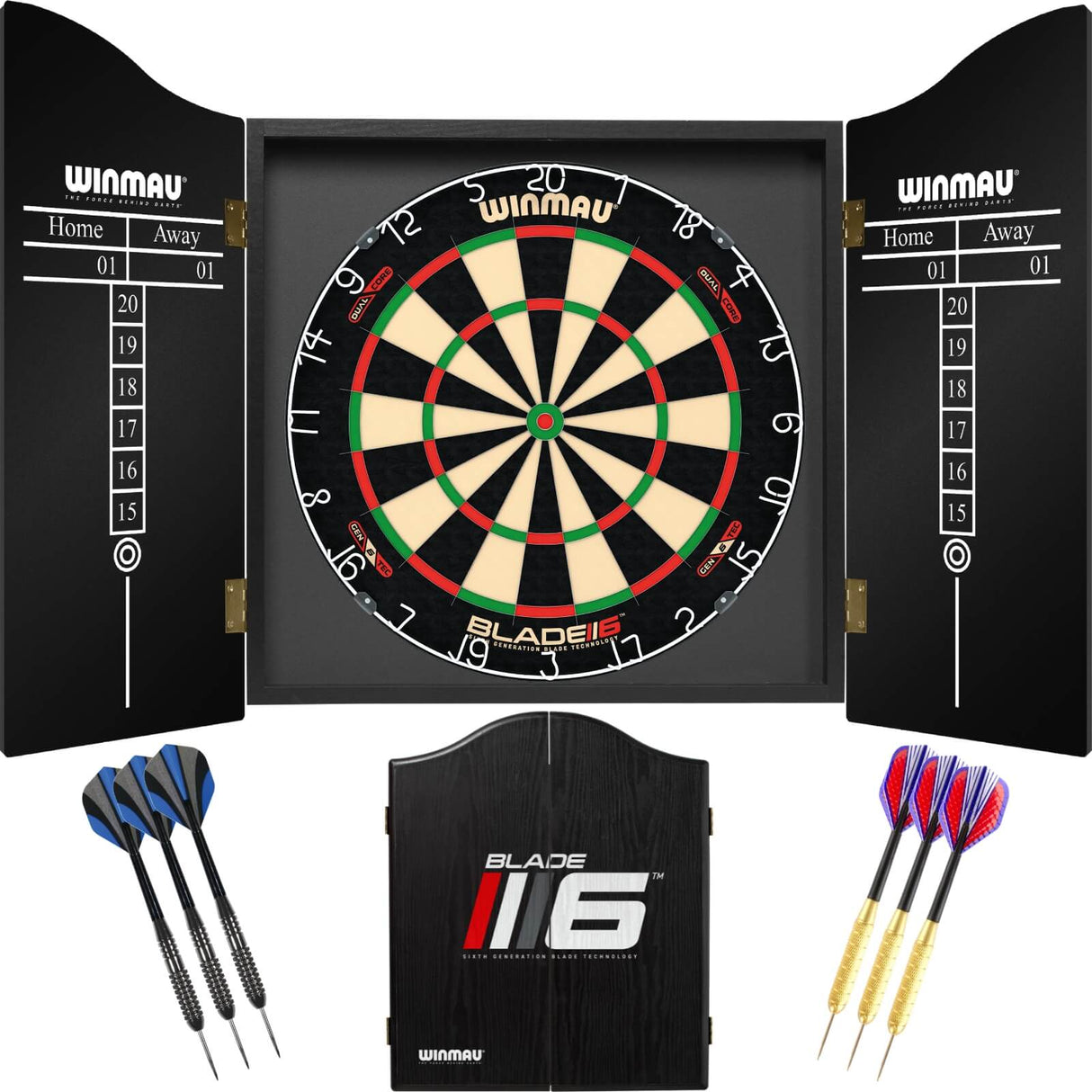 Winmau - Blade 6 Dual Core Dartboard & Cabinet Ready to Play Bundle - Blade 6