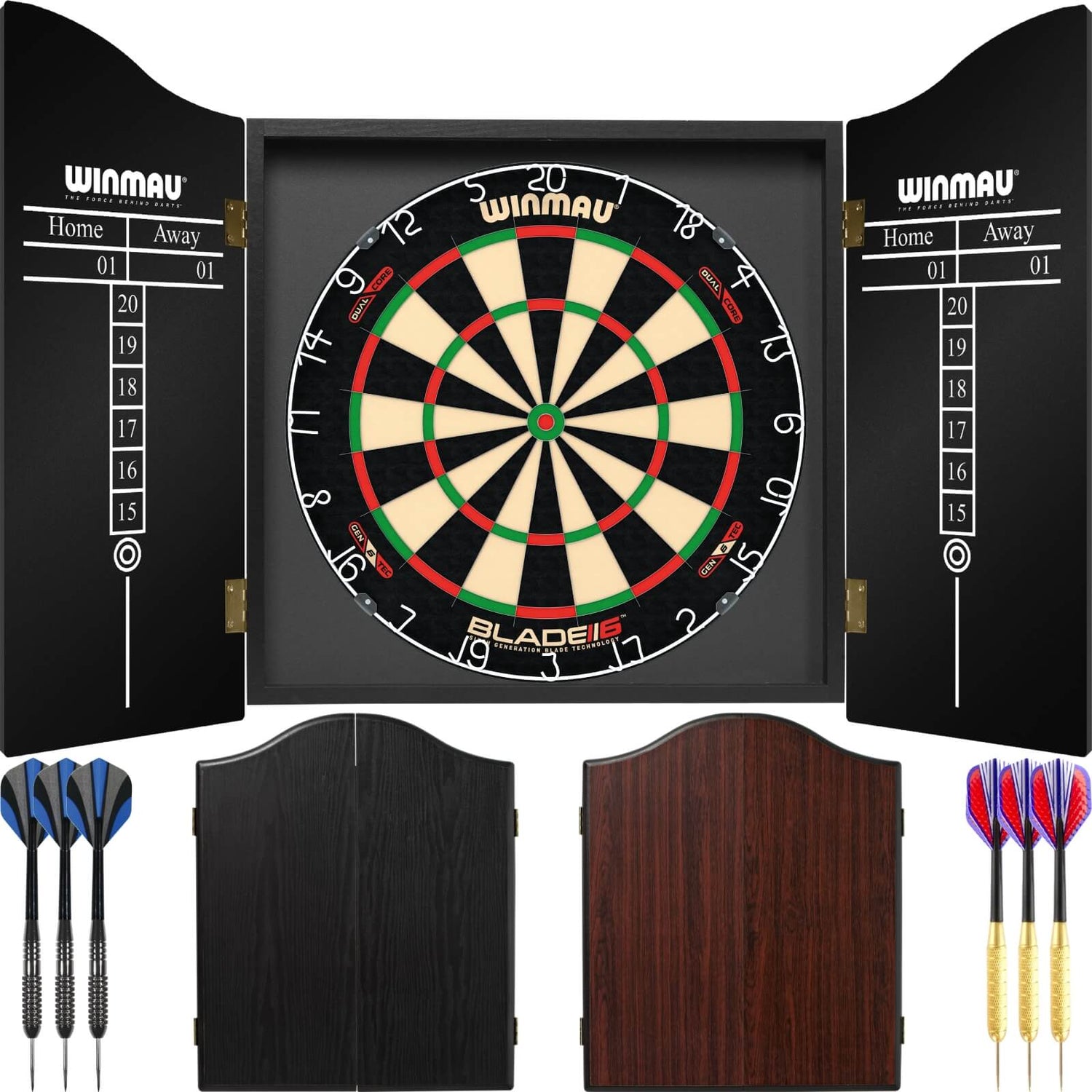 Winmau - Blade 6 Dual Core Dartboard & Cabinet Ready to Play Bundle -