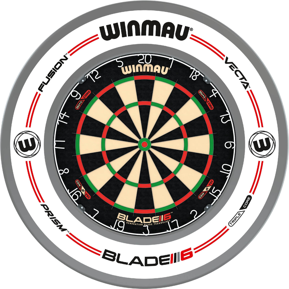 Winmau - Blade 6 Dual Core Dartboard & Surround Bundle - Pro-Line White