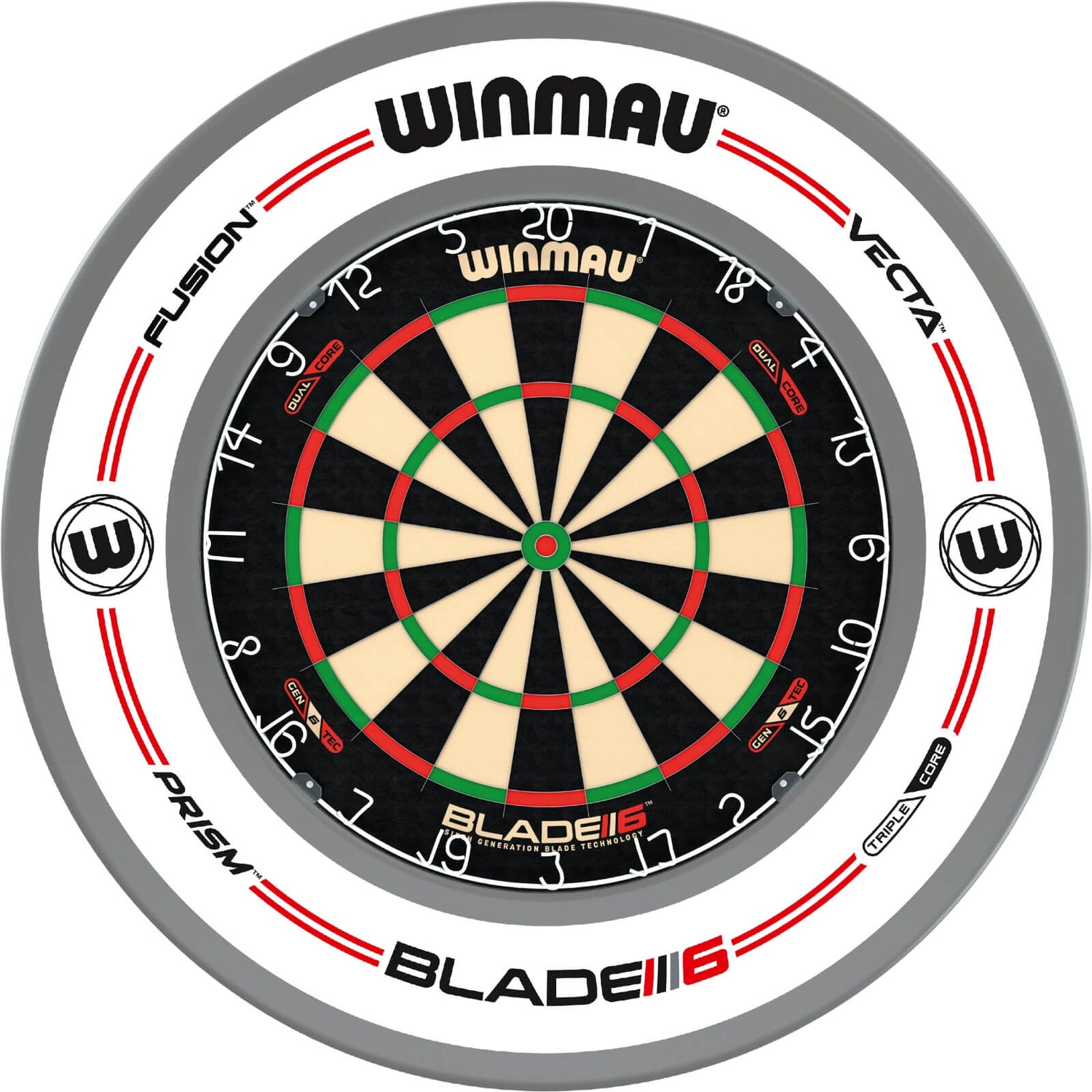Winmau - Blade 6 Dual Core Dartboard & Surround Bundle - Pro-Line White