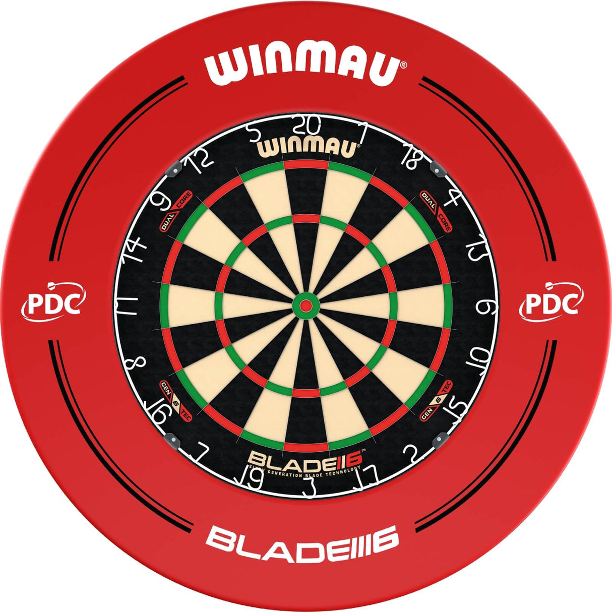 Winmau - Blade 6 Dual Core Dartboard & Surround Bundle - Red PDC