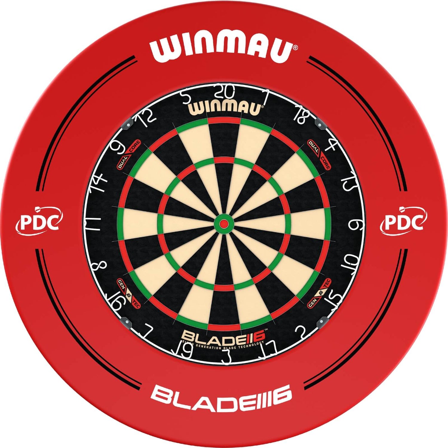 Winmau - Blade 6 Dual Core Dartboard & Surround Bundle - Red PDC