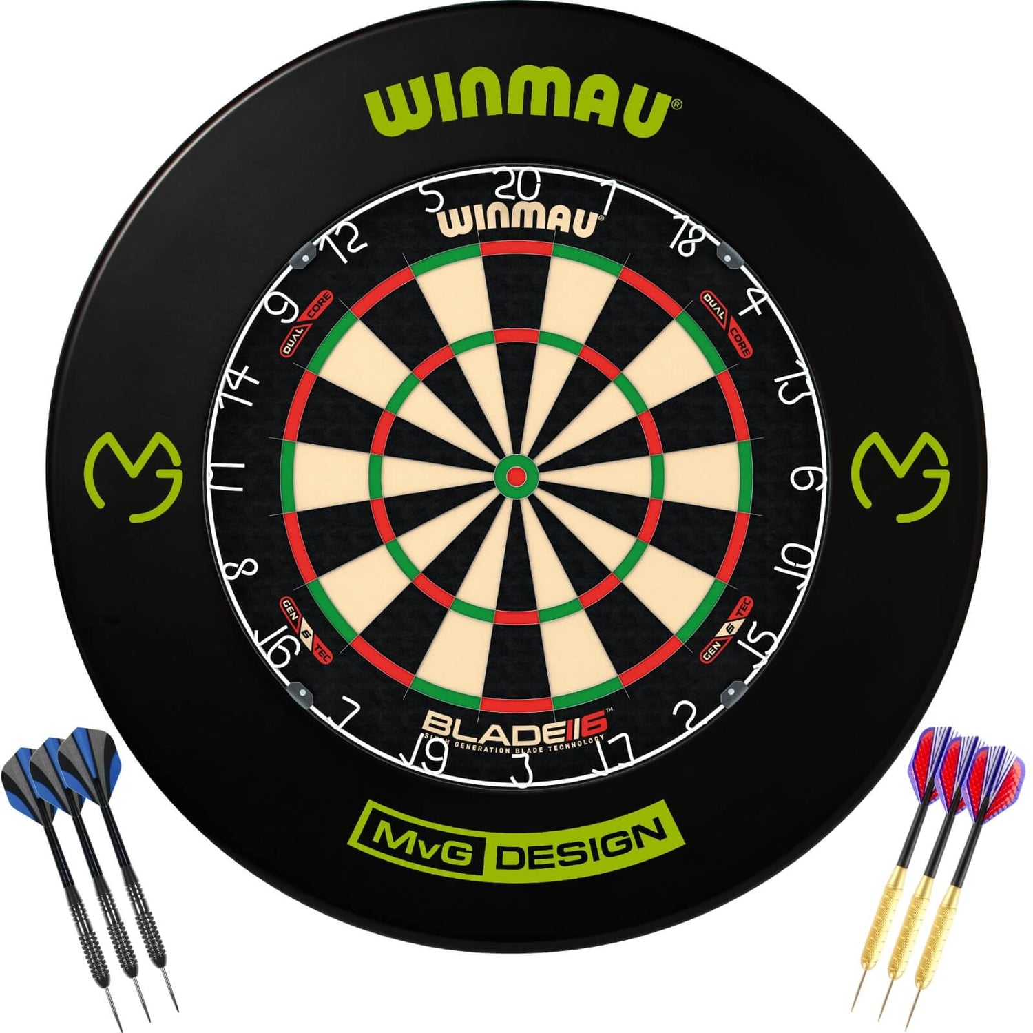 Winmau - Blade 6 Dual Core Dartboard & Player Edition Surround Ready to Play Bundle - Michael van Gerwen