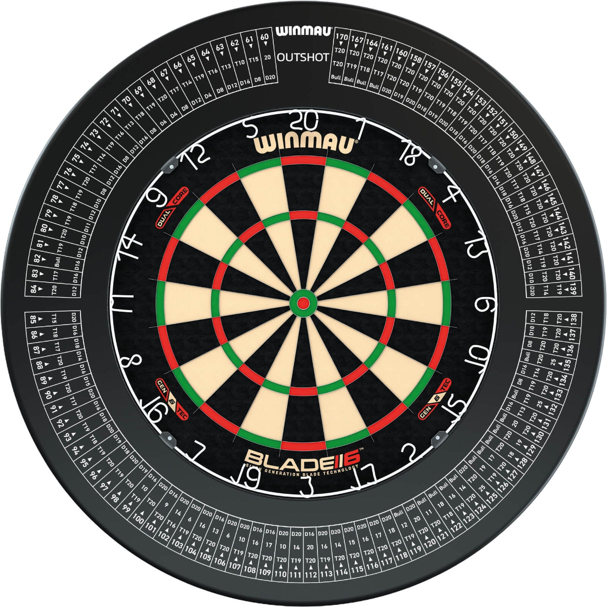 Winmau - Blade 6 Dual Core Dartboard & Surround Bundle - Outshot