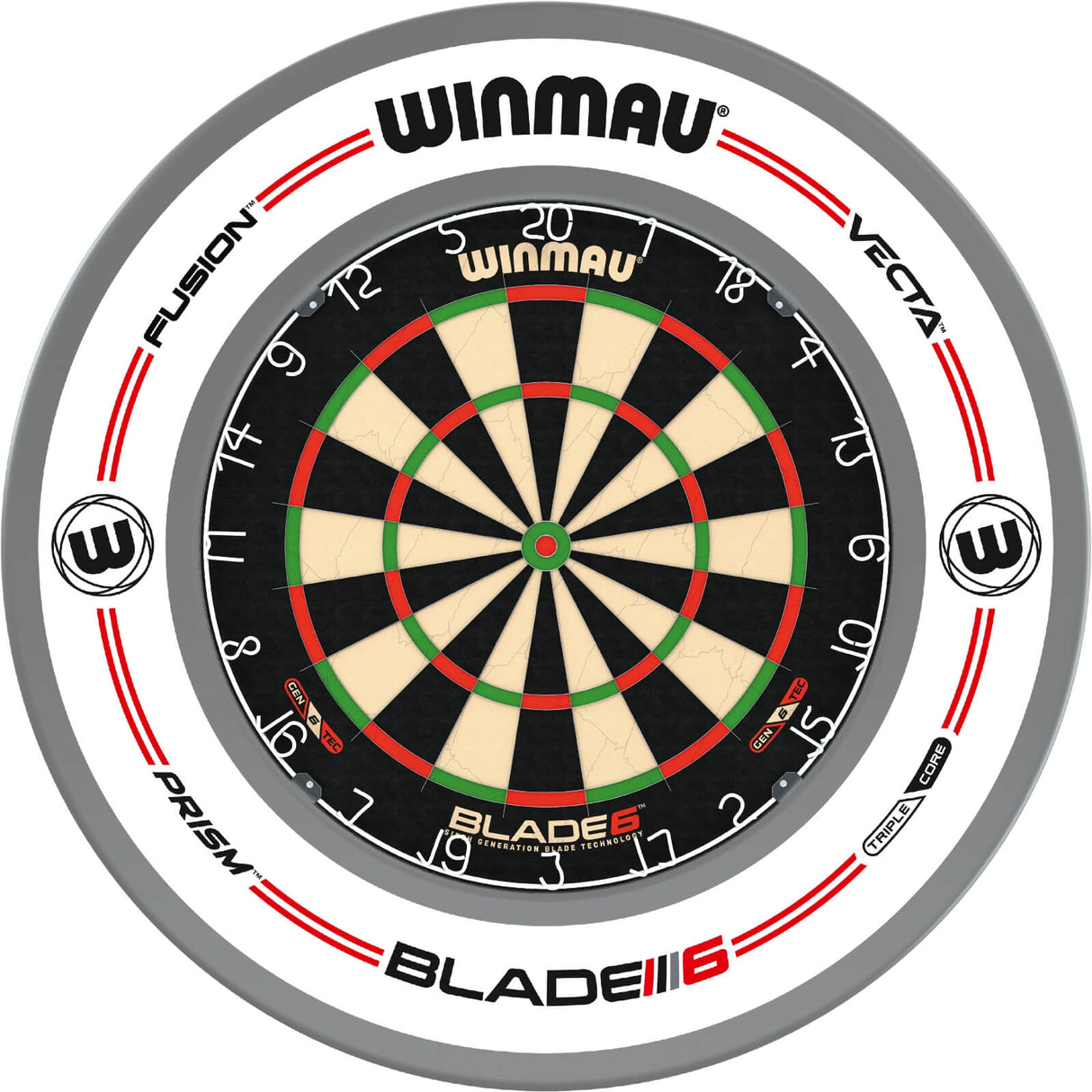 Winmau - Blade 6 Dartboard & Surround Bundle - Pro-Line White