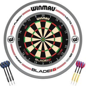 Winmau - Blade 6 Triple Core Dartboard & Surround Ready to Play Bundle - Pro-Line White