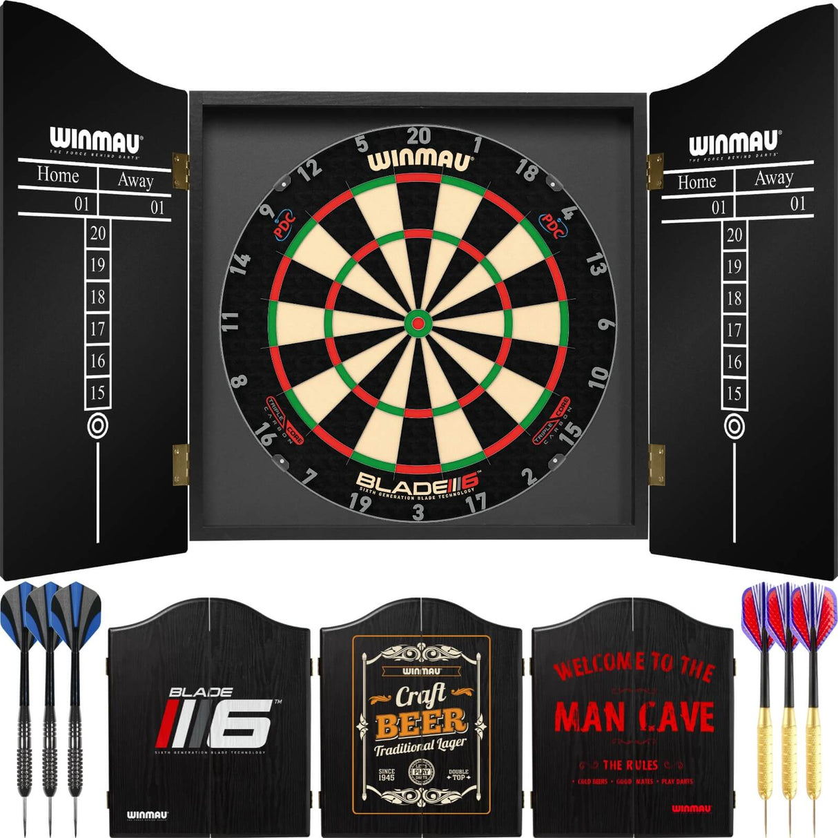 Winmau - Blade 6 Triple Core Dartboard & Cabinet Ready to Play Bundle -