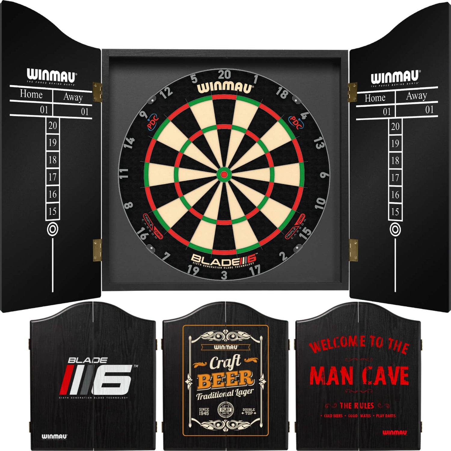 Winmau - Blade 6 Triple Core Dartboard & Cabinet Bundle -