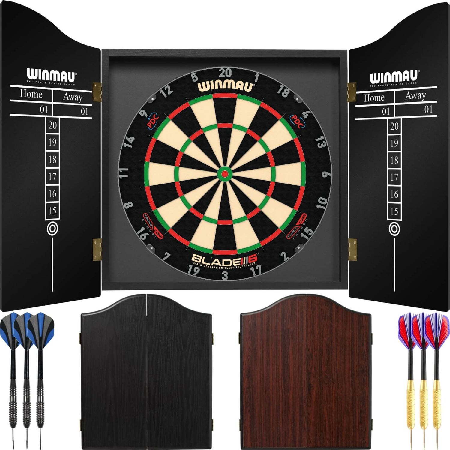 Winmau - Blade 6 Triple Core Dartboard & Cabinet Ready to Play Bundle -