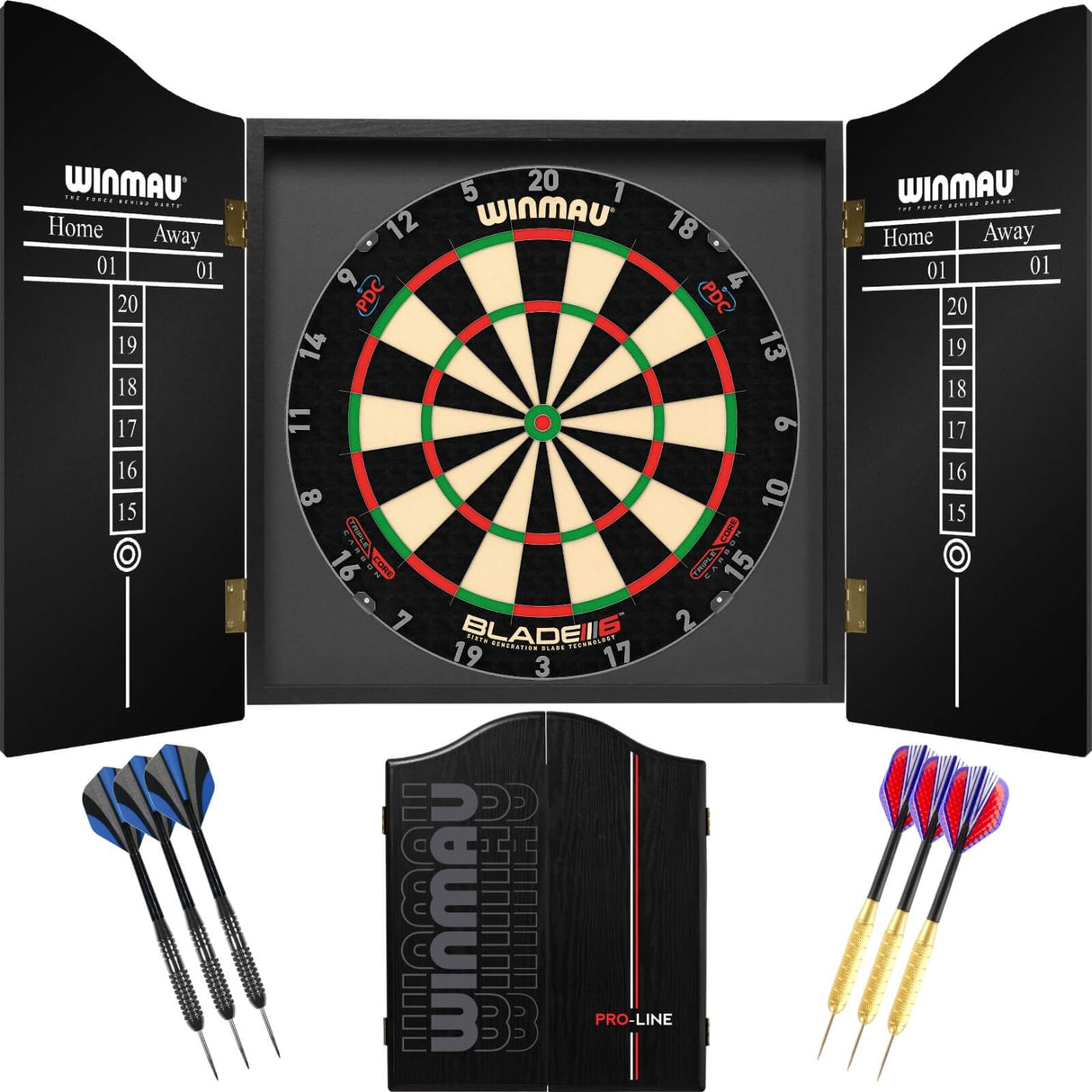 Winmau - Blade 6 Triple Core Dartboard & Pro-Line Cabinet Ready to Play Bundle -