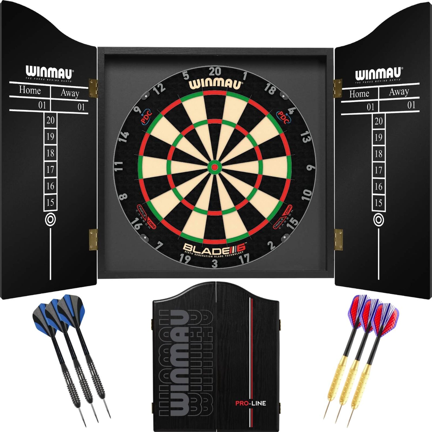 Winmau - Blade 6 Triple Core Dartboard & Pro-Line Cabinet Ready to Play Bundle -