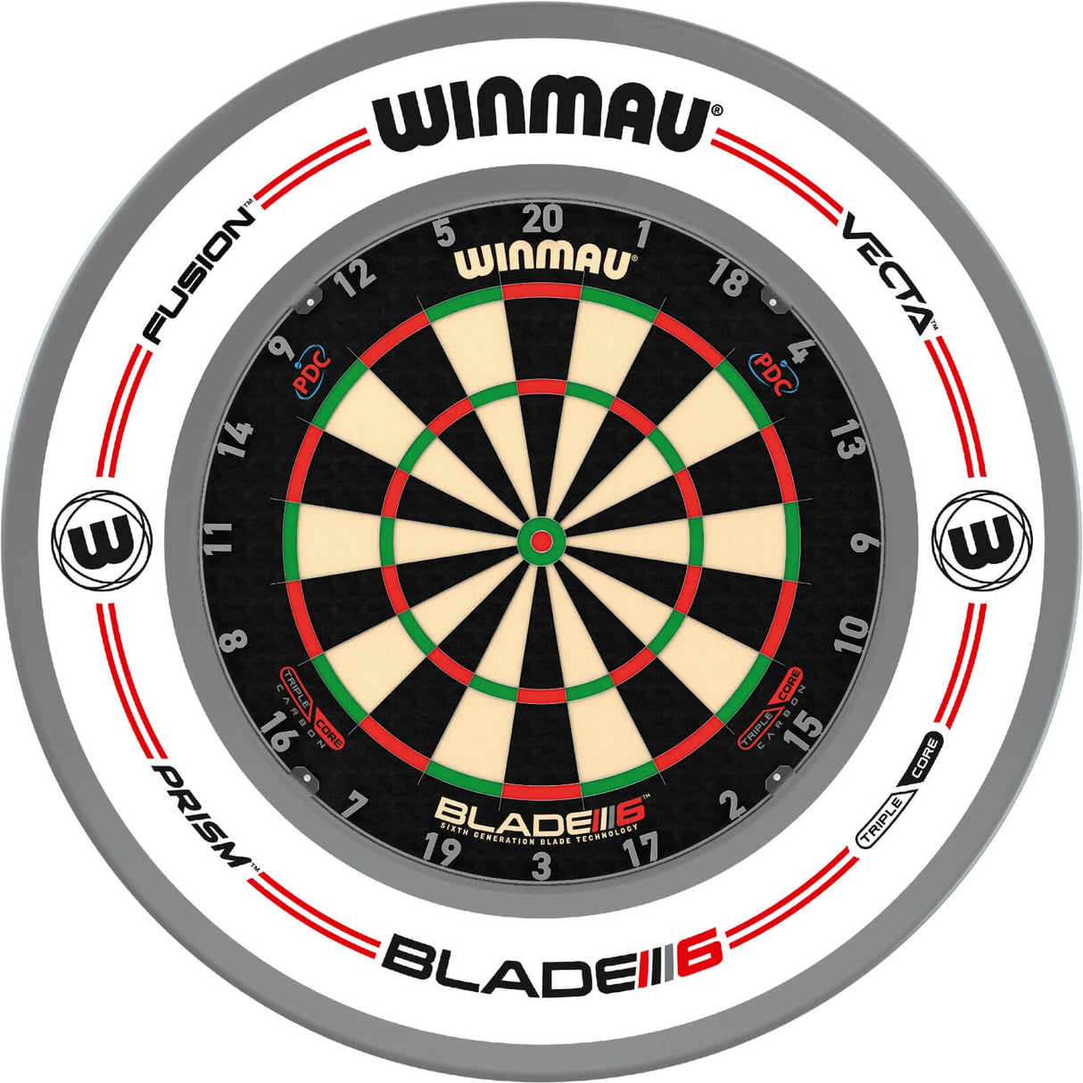 Winmau - Blade 6 Triple Core Dartboard & Surround Bundle - Pro-Line White