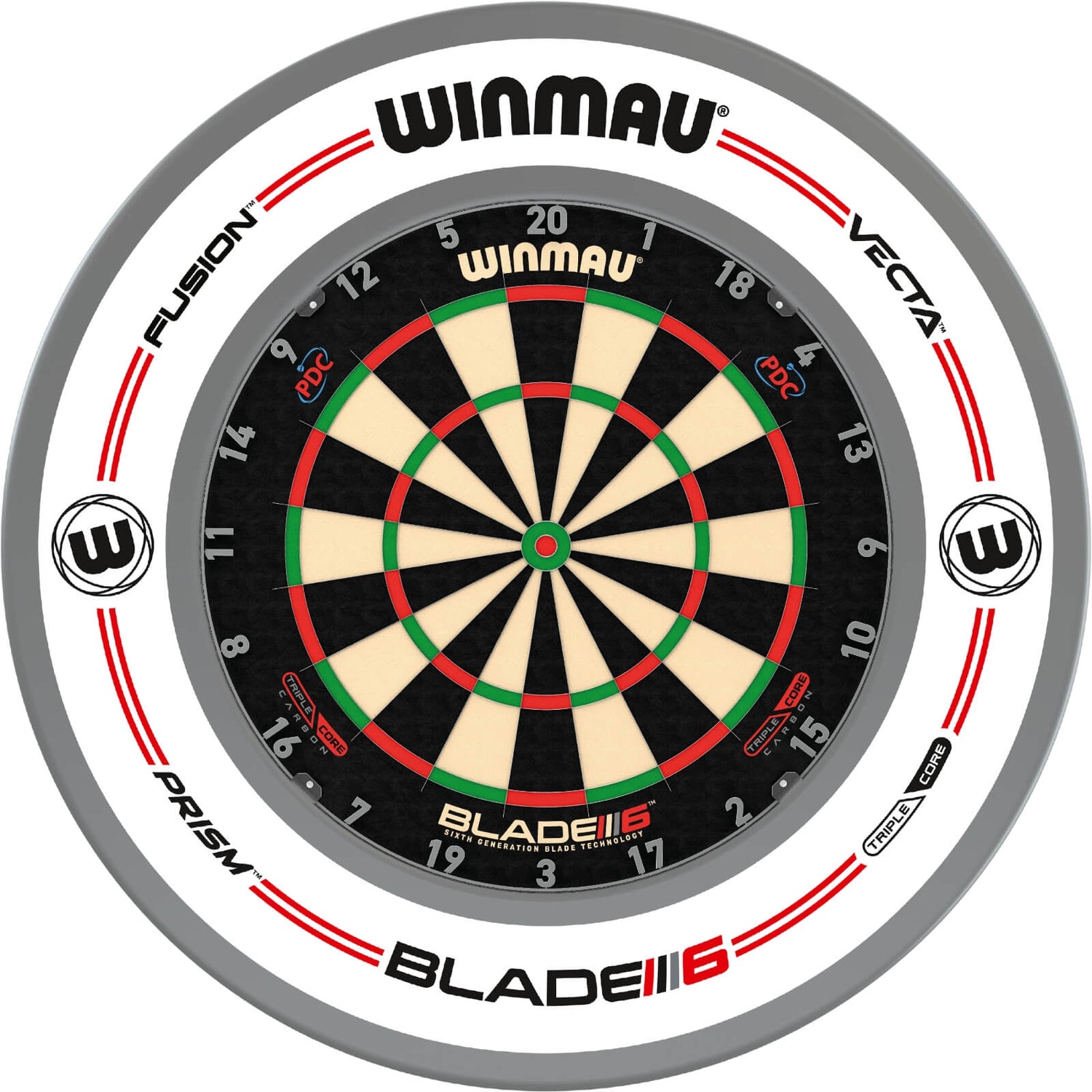 Winmau - Blade 6 Triple Core Dartboard & Surround Bundle - Pro-Line White