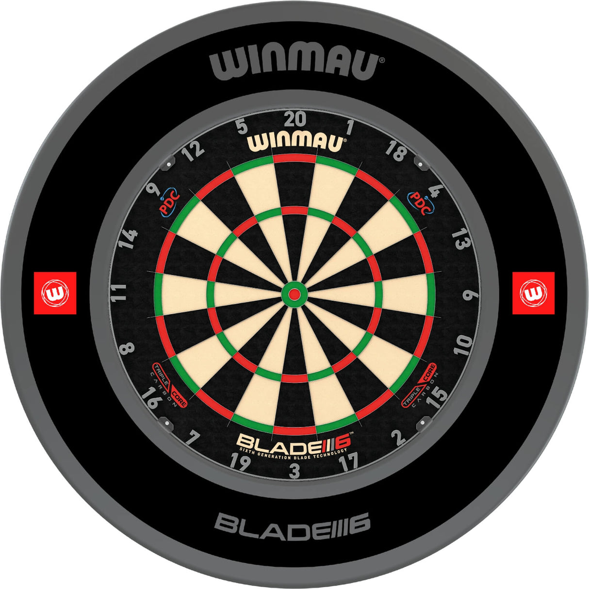 Winmau - Blade 6 Triple Core Dartboard & Surround Bundle - Pro-Line 1.0 Black