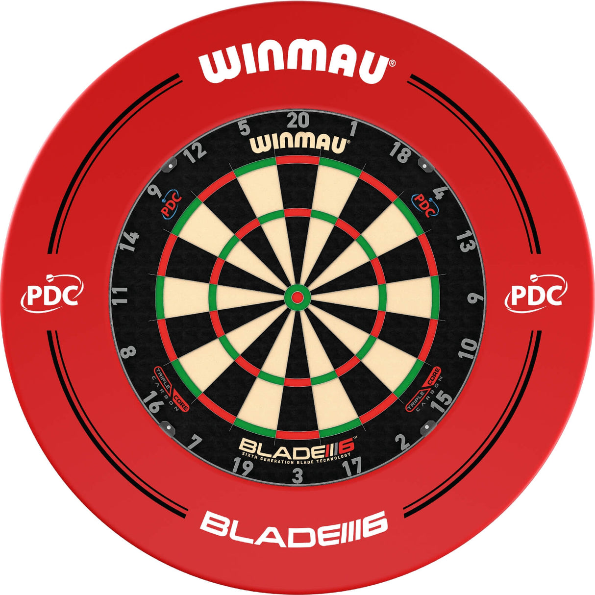 Winmau - Blade 6 Triple Core Dartboard & Surround Bundle - Red PDC