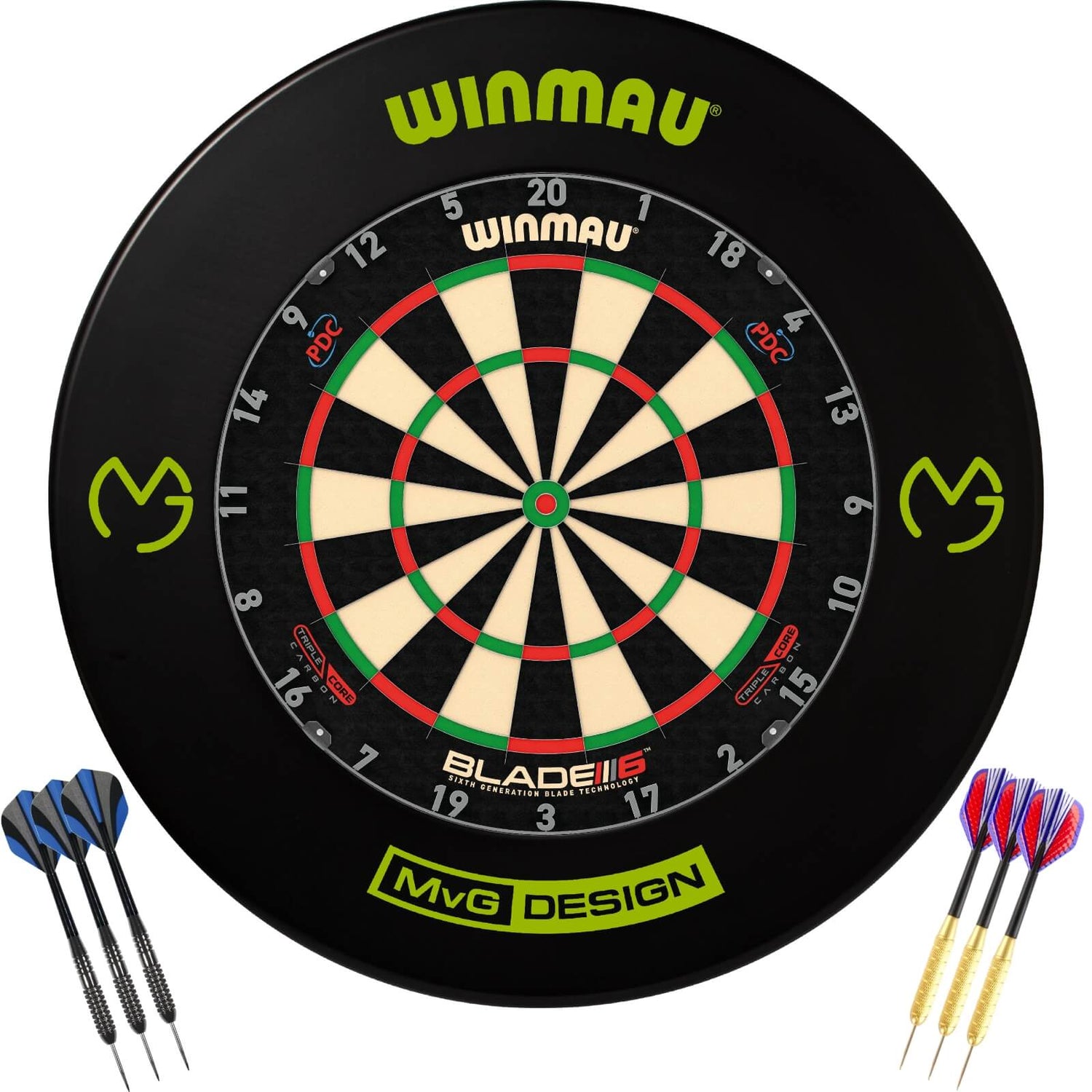 Winmau - Blade 6 Triple Core Dartboard & Player Edition Surround Ready to Play Bundle - Michael van Gerwen